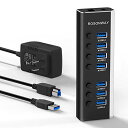USBハブ 3.0 ROSONWAY アルミ製 7ポート USB3.0 Hub 24W電源付き バスパワーとセルフパワー両用 独立スイッチ 5Gbps高速転送 12V/2A ACアダプター(RSH-A37S)