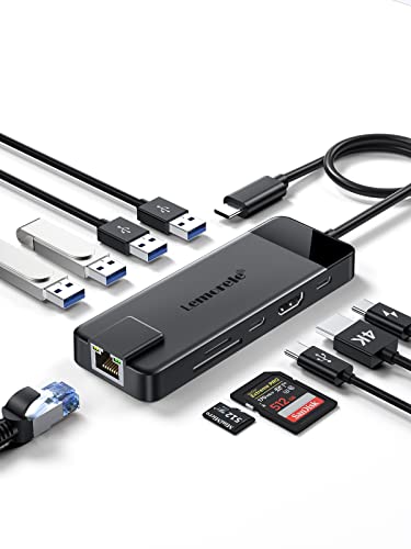 USB C ハブ 10-in-1 ドッキングステーション 2023新型 USB Type-c 変換アダプタ Lemorele usb c hub （1*ギガビットイーサネットRJ45ポート、1*の4K@30HZHDMIポート、2*USB 3.0 Type Aデータポート、2*USB 2.0データポート、1*TFカードスロット、1*SDカードスロット、1*USBC