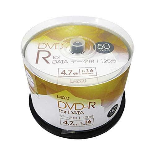 Lazos DVD-R 4.7GB for DATA 1-16倍速対応 1回記録用 ホワイトワイド印刷対応 50枚組 スピンドルケース..