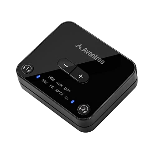 Avantree Audikast Plus - Bluetooth 5.0 トランスミッター テレビ用 ボリュームコントロール付き aptX low latency 低遅延 TV送信機オーディオアダプター 2台同時接続 (光デジタル、AUX、RCA、USB)
