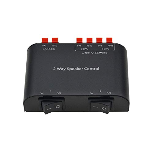 ADWITS 2チャンネルスピーカースイッチャーセレクタボックス、スピーカーセレクター 端子クラップ付き 1入力→2出力、チャンネルあたり150W RMS直流電流