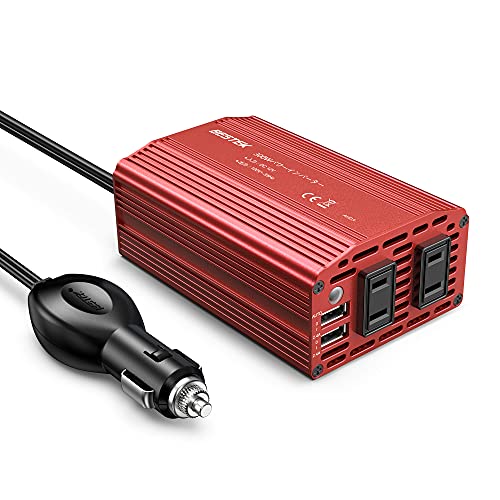 BESTEK カーインバーター 300W シガーソケット 車載充電器 USB 2ポート ACコンセント 2口 DC12VをAC100Vに変換 MRI3010BU-E04(バッテリー接続コードなし)