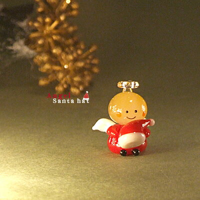 ＜ガラス細工　クリスマス　天使　エンジェル　サンタの帽子　クリスマス雑貨　置物＞エンジェルとサンタの帽子＜ミニチュア小物　ガラス細工＞＜ガラス細工　ファニチャー＞【ギフト　プレゼント　ラッピング】のサムネイル