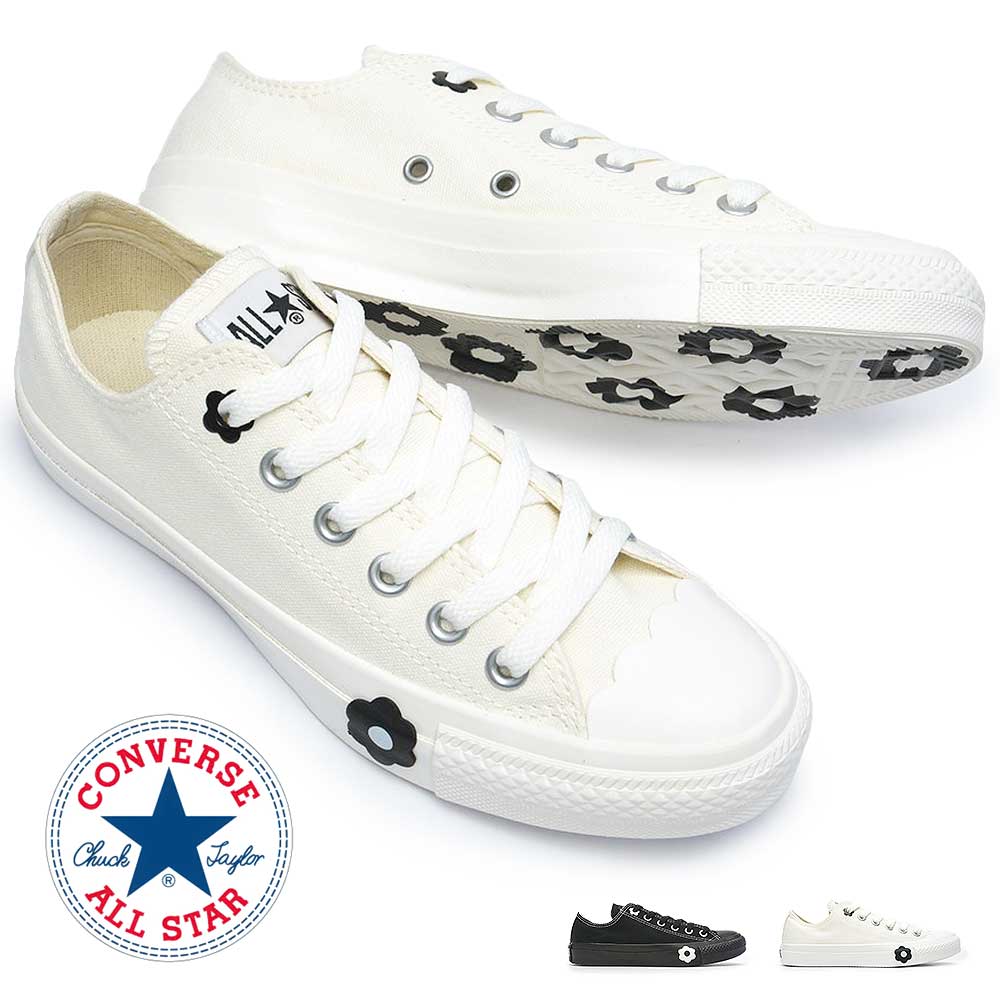 コンバース オールスター レディース フラワートウ OX スニーカー ローカット 花 ワンポイント ブラック ホワイト CONVERSE ALL STAR FLOWERTOE OX