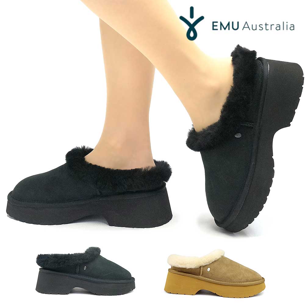 【P10倍祭 12/4 20:00〜】エミュオーストラリア EMU Australia サンダル レディース ムートン 厚底 Virginia Clog W13291 モックシューズ ボアサンダル 25秋冬新作