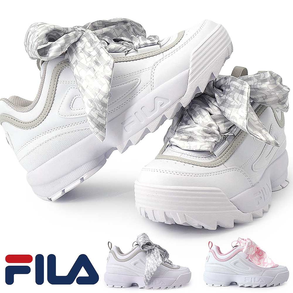 Rakuten - 【P10倍セール 6/11(木)1:59まで】フィラ FILA レディース スニーカー 厚底 ディスラプター2 スカーフ FM0101021 リボン プラットフォーム DISRUPTOR 2 SCARF 26春夏新作