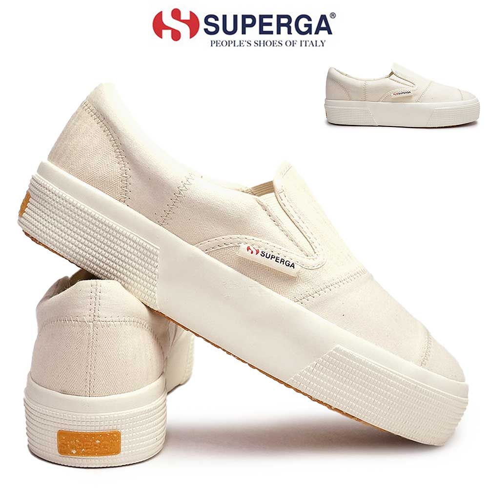 楽天ジョイスキップ【あす楽】スペルガ SUPERGA スニーカー 2347 S2128NW スリップオン オーガニック パッチワーク 厚底 レディース サスティナブル シンプル 2347 SLIP-ON ORGANIC PATCHWORK