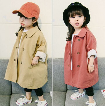 キッズ ベビー服 トップス アウター 長袖 ジャケット 子供コート ロング丈 トレンチコート ジャケット 90cm 100cm 110cm 120cm 130cm 女の子