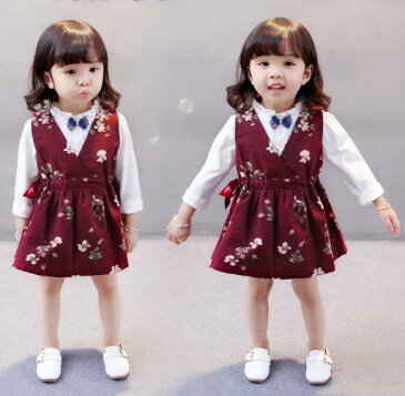 キッズ ベビー服 ワンピース 子供服 花柄 上下セット 蝶ネクタイ プルオーバー 秋 冬 春 ジュニア おそろい 洋服 オシャレ 70cm 80cm 90cm 100cm 110cm 女の子