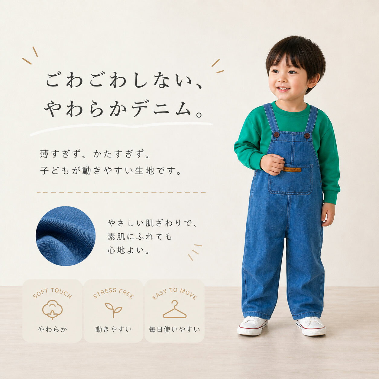 【送料無料】キッズ オーバーオール 子供服 サロペット 男の子 女の子 ベビー服 デニム シンプル ジーンズ 秋 冬 春 ジュニア 90 100 110 120 130 140cm 1歳 2歳 3歳 4歳 5歳 6歳 joypot-10002555 JOYPOT(ベビー服&子供服) サンプル画像3