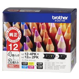 BROTHER ブラザー LC12 4色パック+ブラック2個 お徳用6個パック(LC12-4PK+LC12BK-2PK)