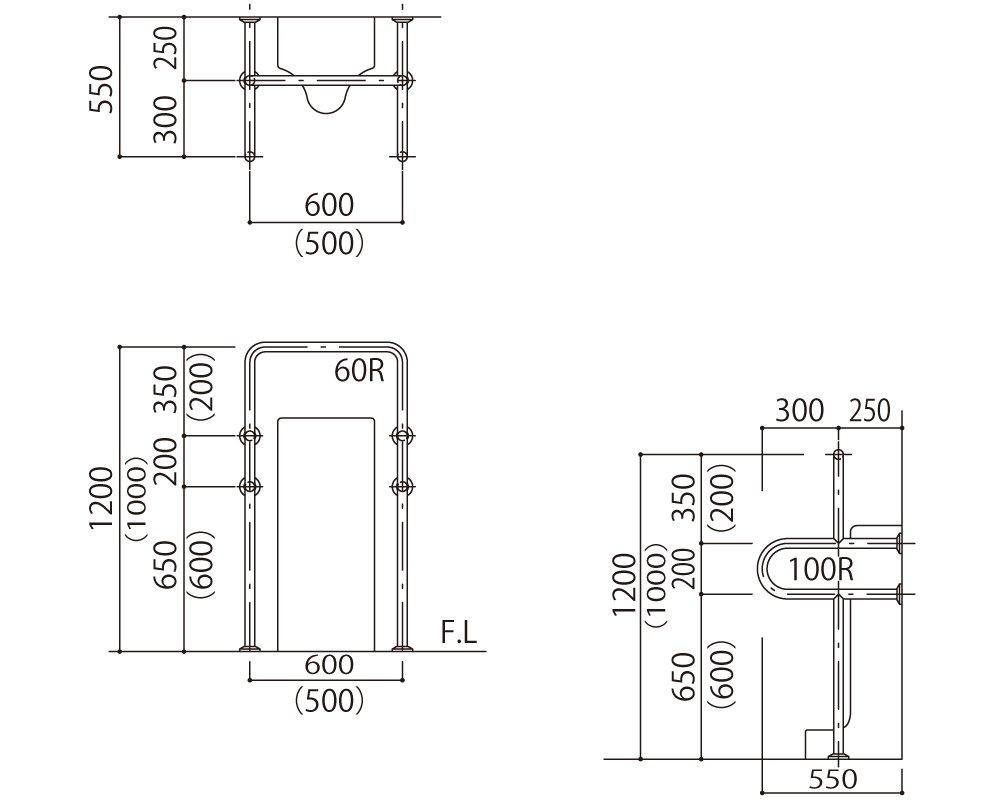 HILOGIC ハイロジック バリアフリー手摺 小便器用標準取34mm バフ研磨