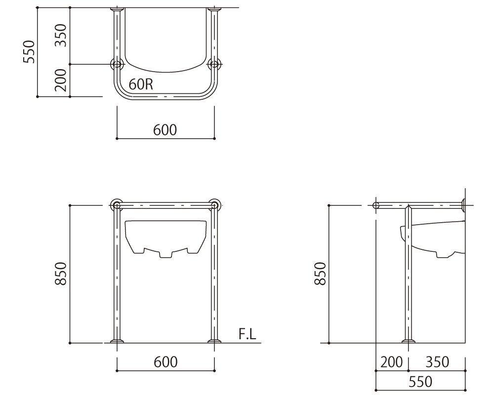 HILOGIC ハイロジック バリアフリー手摺 洗面・手洗器用標準取34mmヘアライン