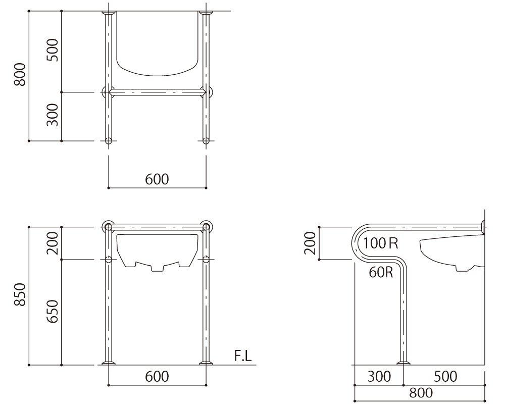 HILOGIC ハイロジック バリアフリー手摺洗面・手洗器用標準38mmバフ研磨