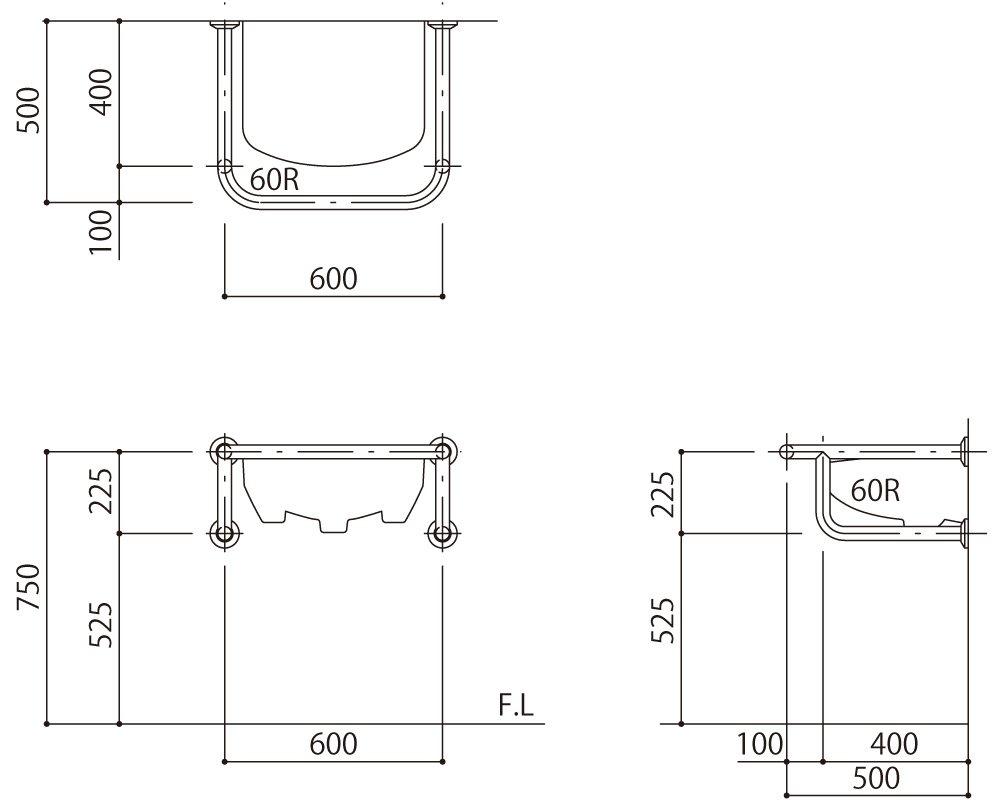 HILOGIC ハイロジック バリアフリー手摺 洗面・手洗器用標準取32mmヘアライン