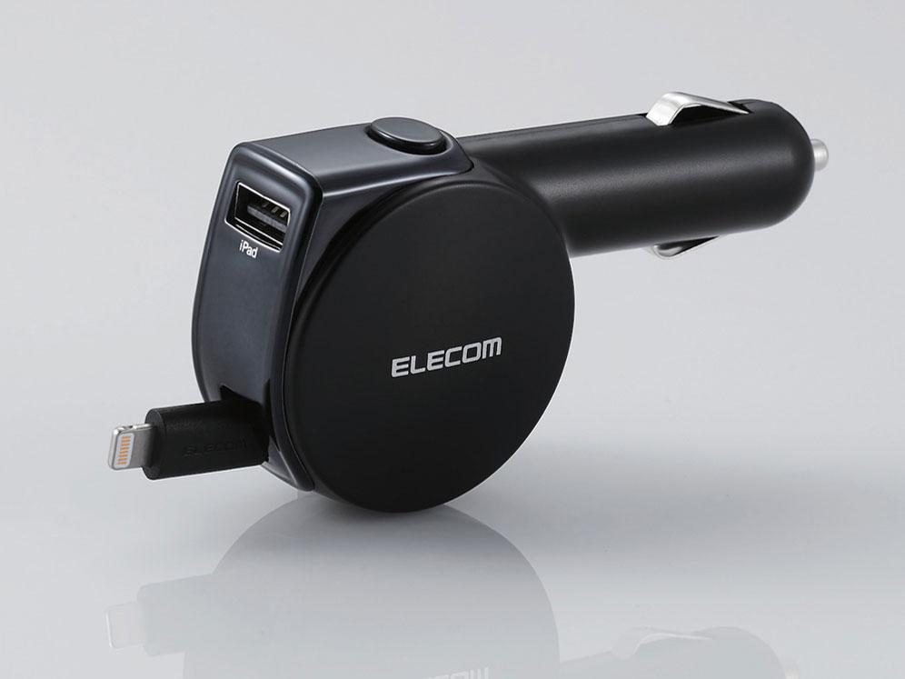 ELECOM エレコム シガーチャージャー/リール90cm+USBAポート4.8Aインジケーター付BK(MPA-CCL04BK)
