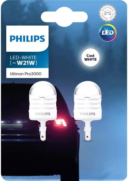 PHILIPPS フィリップス PHILIPS フィリップス Ultinon Pro3000 バックランプ用LED 12V T20 W21W 60000Kホワイト 190lm 2個入り 11065U30CWB2