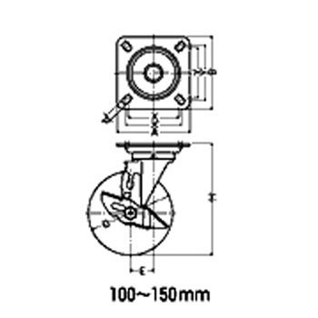 ハンマーキャスター ハンマー 旋回式ウレタン車輪(ローラーベアリング)100mm ストッパー付 (419SURB100..