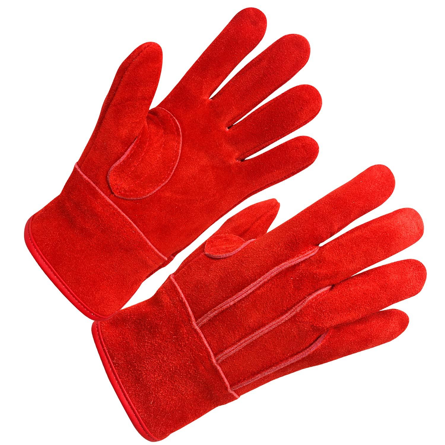 エースグローブ 現場系女子 牛床革外縫い内綿 レッド Mサイズ AG2555