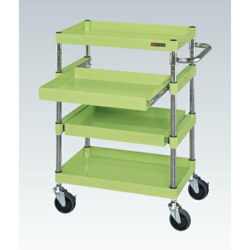 サカエ CSパールワゴン中量タイプ スライド棚付 グリーン CSP-7584SSE (2229401)