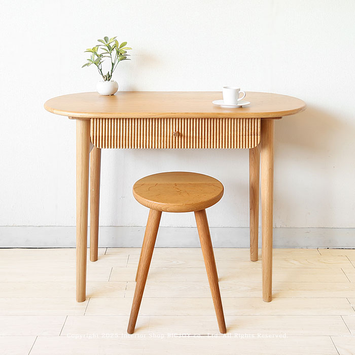 デスク 机 木製 コンパクトデスク 幅100cm オーク材 オーク無垢材 オーバル天板 楕円形 凹凸のある個性..