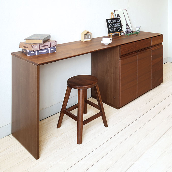 ユニットデスク 収納デスク 幅180cm 書斎机 パソコンデスク 袖付き 開梱設置配送 キャビネットと脚を組み合わせた ウォールナット材 ウォールナット無垢材 木製机(※チェア別売)