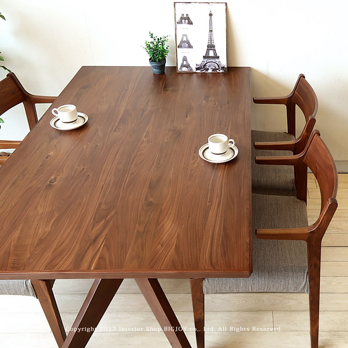 【W1500/W1800・ダイニングテーブル】 食卓 逆Y字脚 幅150cm、180cm 4人掛け、6人掛けテーブル ラバー材 ウォールナット突板 カフェテイスト ※チェア別売り [2]