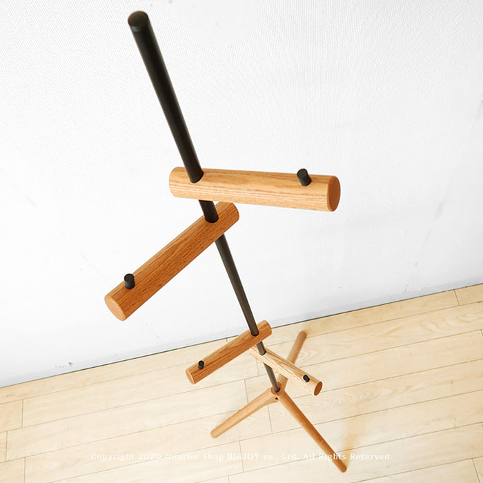 コートハンガー ハンガースタンド フックを自由な位置に変更できる 木の枝のようなデザイン レッドオーク無垢材 オイル塗装 レッドオーク材