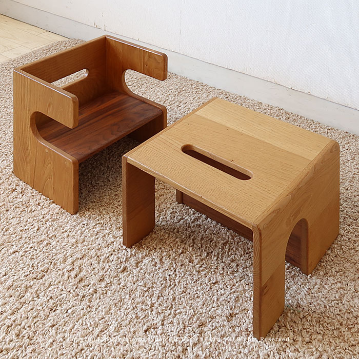 アウトレット展示品処分 キッズチェア 子供用 転がして机にも椅子にもなる 木製キッズチェア ナラ材 ウォールナット材 節ありの無垢材を使用 ミニチュアチェア 北欧風 ※2個セットではなく1個の販売ページです [3]