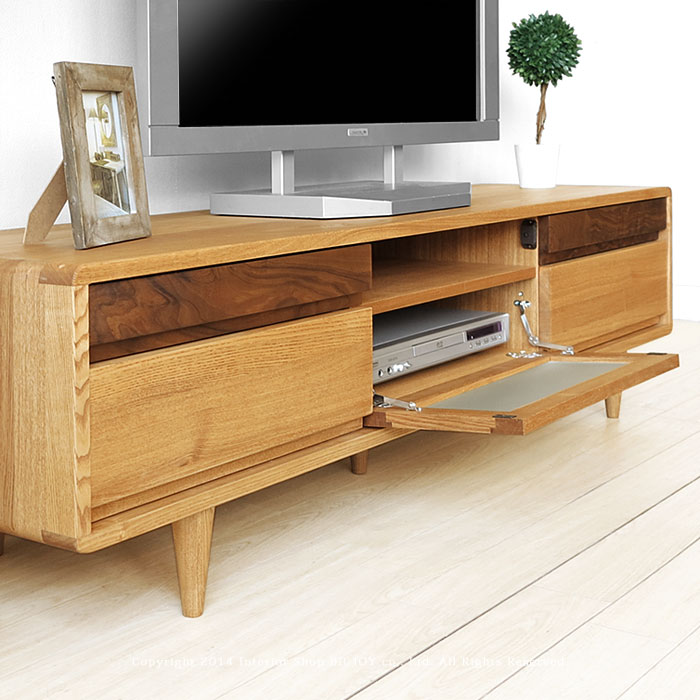 【幅1500mm/テレビボード/ライト色/別注扉付き】テレビボード 角に丸みのあるデザイン テレビ台 タモ材 ウォールナット材 木脚 北欧