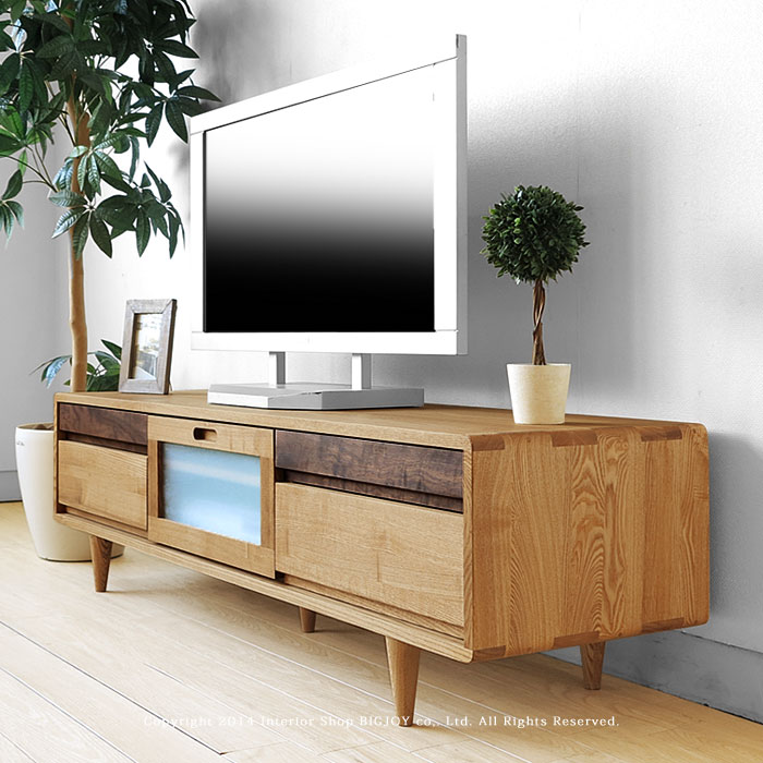 【幅1500mm/テレビボード/ライト色/別注扉付き】テレビボード 角に丸みのあるデザイン テレビ台 タモ材 ウォールナット材 木脚 北欧 [2]