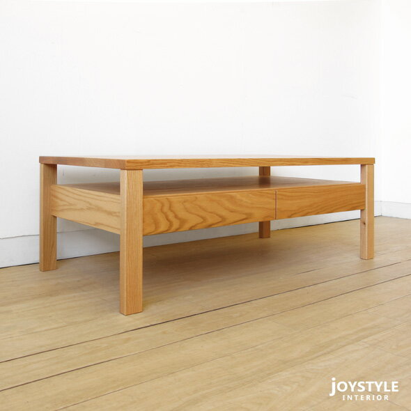 【W110×D50/レッドオーク材】ローテーブル 引き出し付きセンターテーブル 収納棚付きリビングテーブル レッドオーク材材 木製 [2]