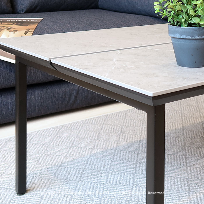 ローテーブル リビングテーブル センターテーブル 幅90cm セラミック天板 ブラックスチール脚 クールモダンな雰囲気 スリット天板 [2]