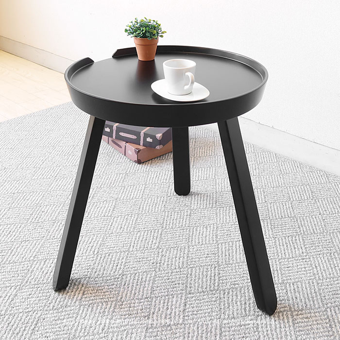 咖啡桌 - サイドテーブル 丸テーブル 縁が囲われたラウンドテーブル 幅45cm 直径45cm ライトグレー ブラック