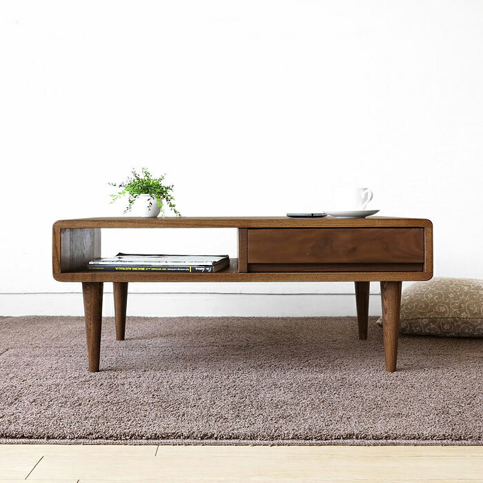 【幅850mm/リビングテーブル/ダーク色】リビングテーブル ローテーブル 引き出しと収納棚付き タモ材 ..