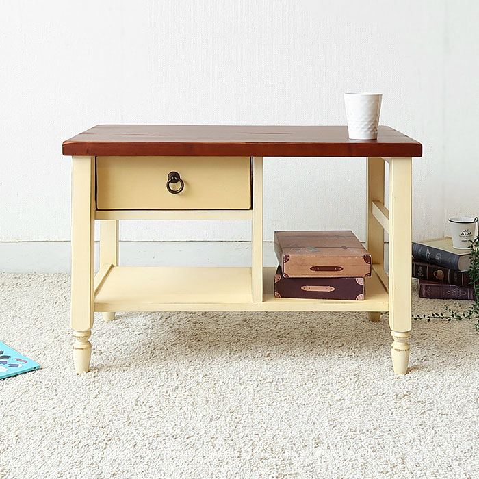 アウトレット展示品処分 ドリームベッド ユルココ ローテーブル リビングテーブル カントリー調 幅70cm..