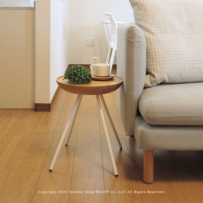 スツール サイドテーブル ラウンドスツール 丸スツール 金属脚 ホワイト オーク材 オーク無垢材 北欧テイスト