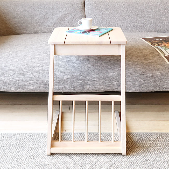 サイドテーブル ミラー付き メイクボックス 鏡付きのサイドテーブル ユニークなコの字デザイン ラバー材 ホワイト色 カントリーモダン [2]