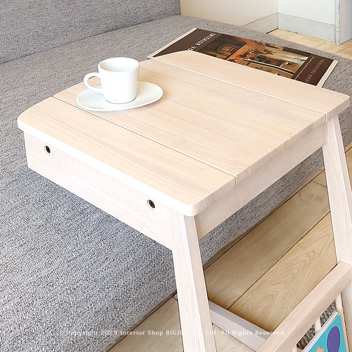 サイドテーブル ミラー付き メイクボックス 鏡付きのサイドテーブル ユニークなコの字デザイン ラバー材 ホワイト色 カントリーモダン [3]