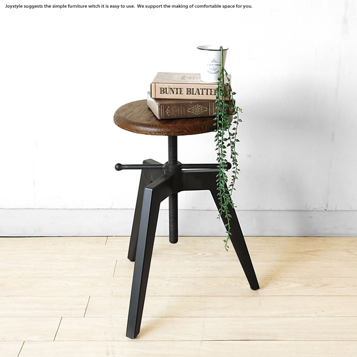 パイン古材 ヴィンテージ アンティーク 昇降スツール 回転スツール カウンターチェア ブラックアイアン