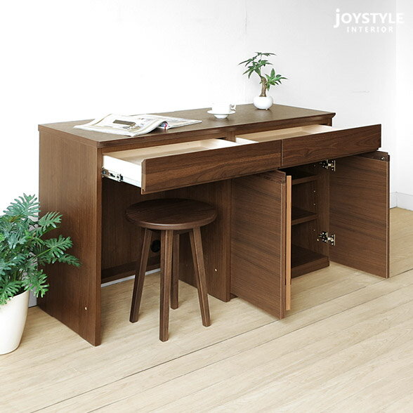 ユニットデスク 幅120cm ウォールナット材 ウォールナット無垢材 木製机 書斎机 デスク 飾り棚を組み合わせた(※チェア別売) [2]