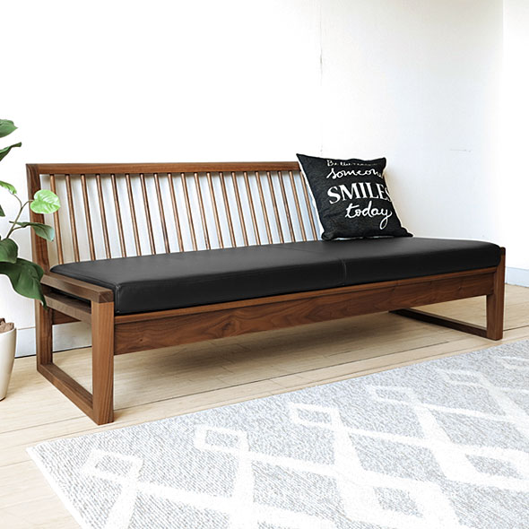 受注生産商品 幅155cm ウォールナット無垢材 和モダンテイスト ナチュラルモダン 床に上に座るような感覚でソファの上に上がりこむ 2人掛けソファ ソファ GRADO-2P 布 本革