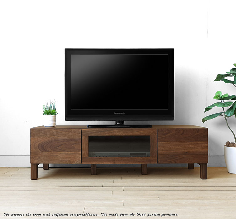 テレビボード テレビ台 開梱設置配送 幅120cm ウォールナット材 ウォールナット無垢材 木製 和モダンテイスト 収納力があるシンプルモダンデザイン ロータイプ ブラックガラス扉