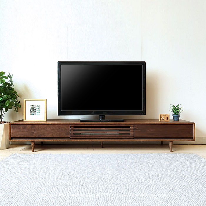 Rakuten - 【幅2000mm/ロータイプ/タモ材＆ウォールナット材】テレビボード ローボード 角が丸い 北欧テイスト 格子扉 開梱設置配送