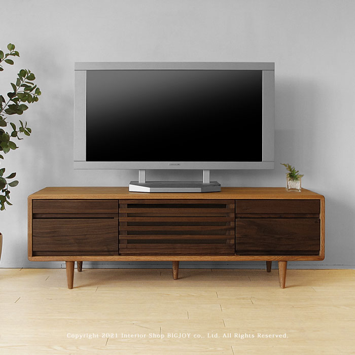 Rakuten - 【幅1250mm/ハイタイプ/タモ材＆ウォールナット材】テレビボード ローボード 角が丸い 北欧テイスト 格子扉 開梱設置配送