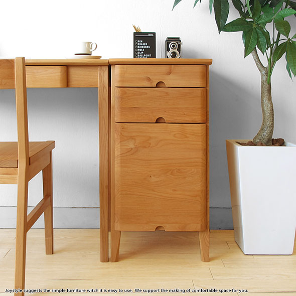 Middle Board - 【サイドチェストのみ】幅36cm アルダー材使用丸いフォルムが可愛らしいサイドチェスト アルダー無垢材 アルダー天然木　デスクワゴン デスクチェスト（※デスク・チェア別売）