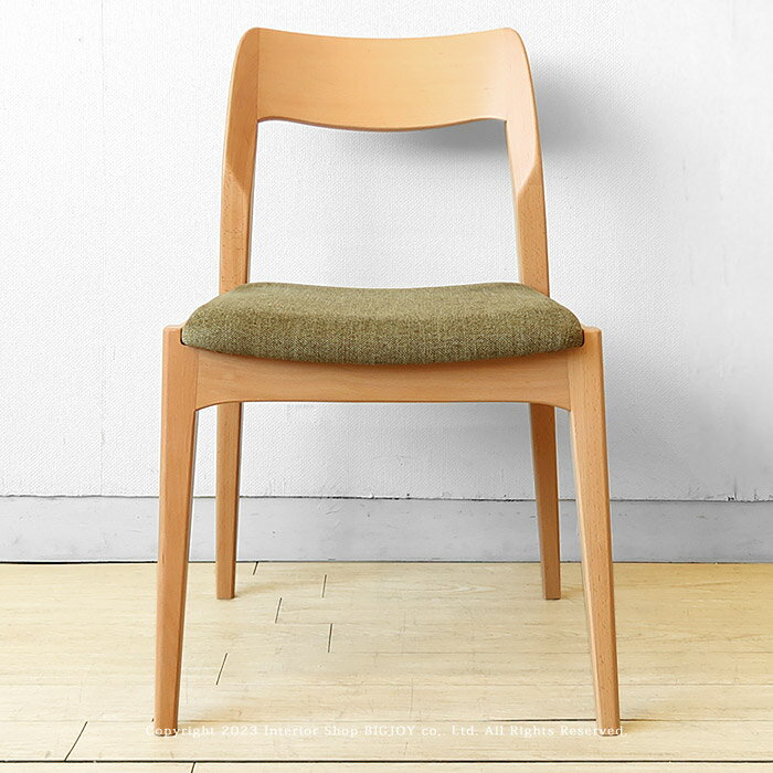 アウトレット撮影品処分 ダイニングチェア 2脚セット 木製椅子 ビーチ材 ビーチ無垢材 グリーン 布張り 北欧テイスト [2]