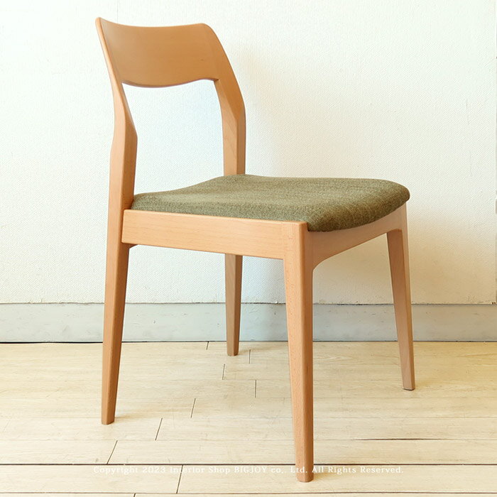アウトレット撮影品処分 ダイニングチェア 2脚セット 木製椅子 ビーチ材 ビーチ無垢材 グリーン 布張り 北欧テイスト [3]
