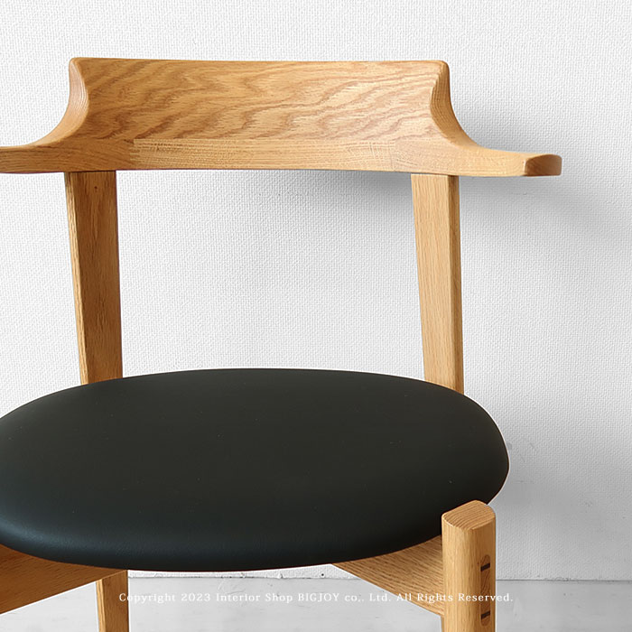ダイニングチェア 軽くて扱いやすいイス セミアームチェア 受注生産商品 オーク無垢材 オーク材 肘付き ナチュラル 北欧テイスト ハーフアーム ブラックレザー [2]
