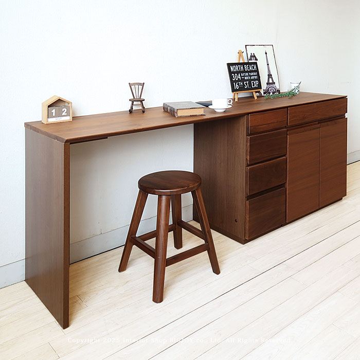 ユニットデスク 収納デスク 幅180cm 書斎机 パソコンデスク 袖付き 開梱設置配送 引き出しとキャビネットと脚を組み合わせた ウォールナット材 ウォールナット無垢材 木製机(※チェア別売) [2]